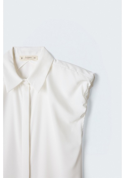 Sateen Kol Detaylı Gömlek - Ekru-137579