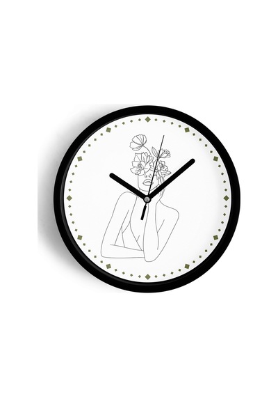 Çiçekli Kadın Silüeti Minimalist Modern Duvar Saati - 25cm - Önü Camlı Siyah Kasa - Sessiz Mekanizma-jh0601 Siyah