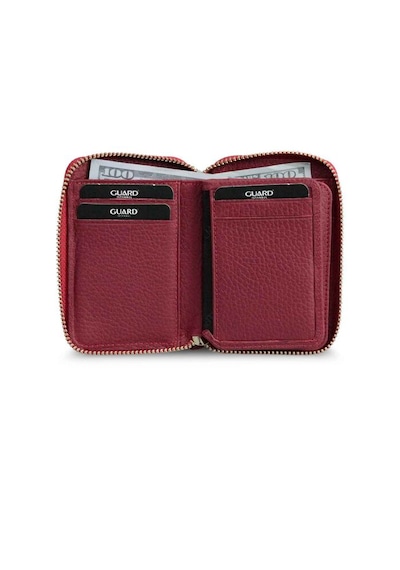 Guard Leather Guard Fermuarlı Kırmızı Deri Mini Cüzdan