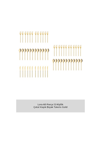 Emsan Lora Parlak Gold 60 Parça 12 Kişilik Çatal Kaşık Bıçak Takımı Gold