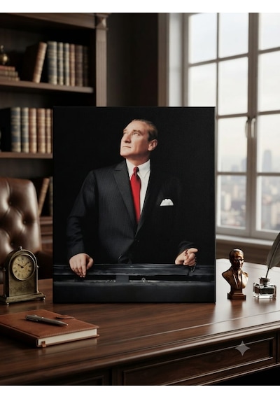 Tablo 60x90 & 40x60 Cm Büyük Ve Orta Boy Ofis Ve Salon Hediyelik Duvar Aksesuarı Atatürk Siyah
