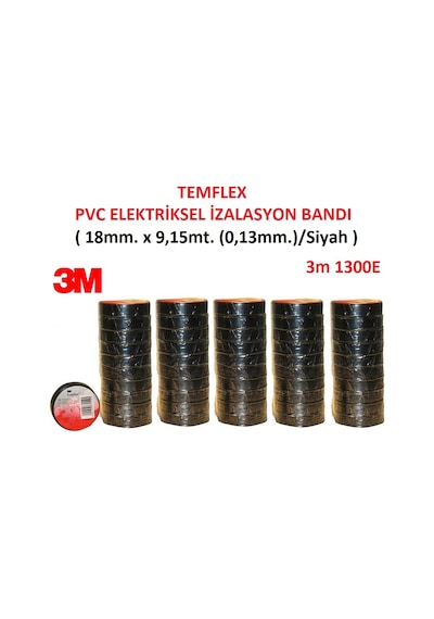 3M Elektrik Bandı Temflex 1300E Siyah 50 Adet