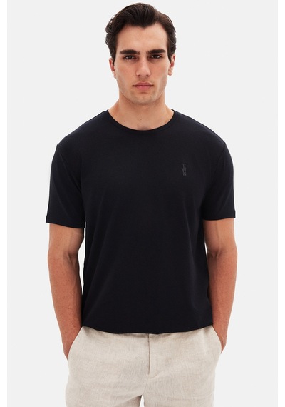 Twn Slim Fit Siyah Düz Kabartma Baskılı T-shirt 4ec148551753m Siyah