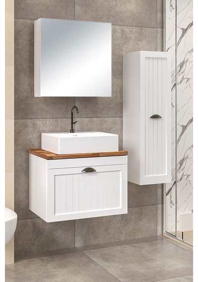 %100 Mdf 65 Cm Aren Banyo Dolabı + 30 Cm Aren Boy Dolabı Beyaz