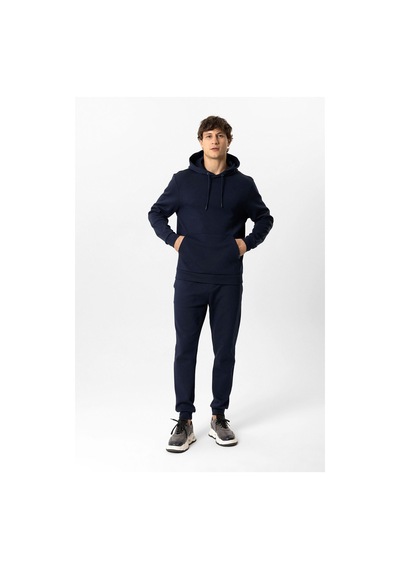 Backandbond Lacivert Regular Fit Pamuklu Kapüşonlu Kanguru Sweatshirt