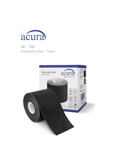 Ac-150 Yüz & Vücut Uyumlu Hipoalerjenik Kinesyo Tape  Bandı 5m X 5cm Siyah Renk 1 Beden