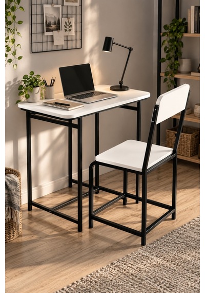 Sulorahome Minör Çalışma Masası Ve Sandalye Seti Beyaz
