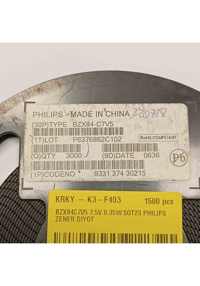 Bzx84c7v5 7.5v 0.35w Sot23 Phılıps Zener Diyot 250 Adet