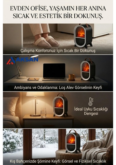 Ct-6055 Uludağ Taşınabilir Şömine Tipi Elektrikli Isıtıcı Soba 1500w 3d Alev Efektli Siyah
