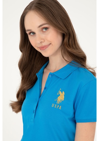 U.S. Polo Assn. Kadın Saks Basic Polo Yaka Tişört 50280071-VR045