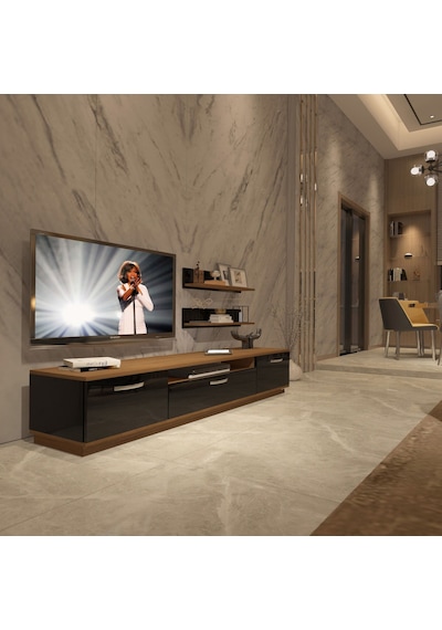 Decoraktiv Trio 4s Mdf Tv Ünitesi Tv Sehpası Ceviz - Siyah