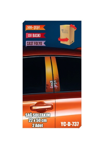 Araç Kapı Direk Kaplama Folyosu Gta Vice City Desenli Sağ Sol Takım 2 Adet - 22x50 Cm Görsel - 785710771