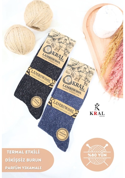 Kral Lambswool Termal Etkili Erkek Siyah Kışlık Çorap 2 Çift Siyah