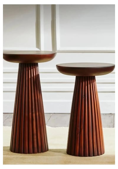 Wood Ahşap 2 Li Set Fitilli Mantar Yan Sehpa Modern Ceviz Renk