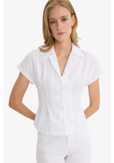 Defacto Fitted Ceket Yaka Poplin Kısa Kollu Gömlek F9335ax25auwt83 Beyaz