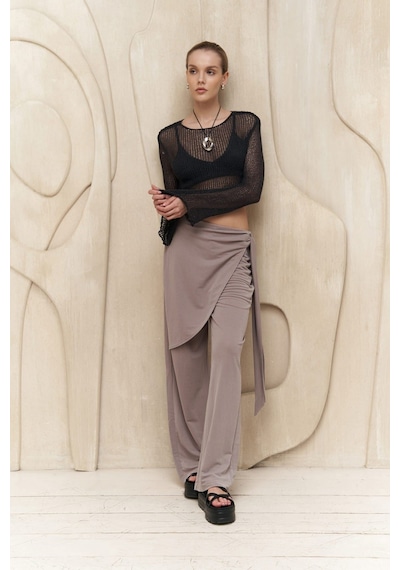 Mai Collection Mai Studios Co. Ember Bağcıklı Gri Kruvaze Pantolon Gri