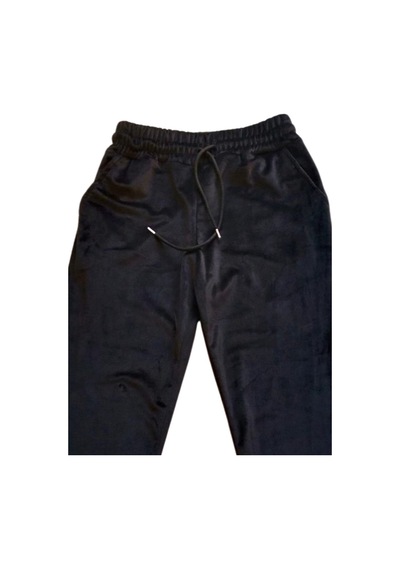 Royaleks Parlak Kadife Cepli Pantolon Eşofman Pijama Altı Unisex Lastikli Paça Siyah