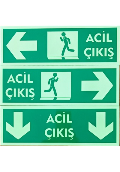 Fotolümenli Acil Çıkışlar 3 Adet Sağ Ok Sol Ok Aşağı Ok