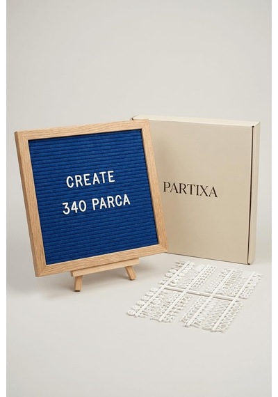 Ahşap Harfli Yazı Panosu 25,5x25,5 Cm Gerçek Cam Çerçeve, 340 Parça Harf Seti, Keçe Yüzey, Standlı Ve Duvar Genel