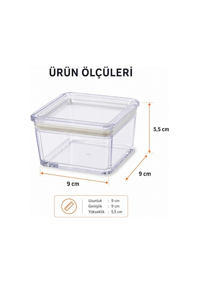 Lexroo 6 Lı Kare Contalı Kahvaltılık Seti, Şeffaf Mika Erzak Saklama Kabı, Kapaklı Mini Gıda Kabı