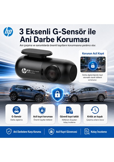 Hp F480u Plus 2k Wdr, Hd Araçiçi Kamera, G Sensörlü, Wi-fi Destekli Resmi Distribütör li