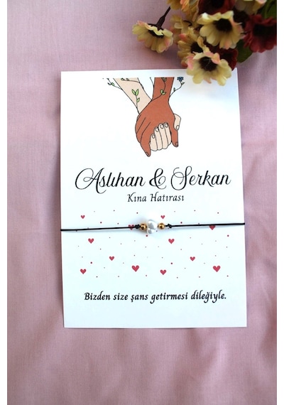 40 Adet Kişiye Özel Kartlı Şans Bilekliği - Kına Hediyesi - M43
