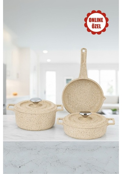 Smart Baby Series 5 Parça Mini Döküm Tencere Seti Cappucıno 14 Cm Fırın&Ocak Uyumlu