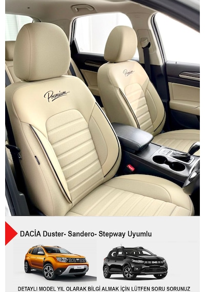 Premium Serisi Lüks Keten Oto Koltuk Kılıfı Dacia Sandero-stepway-duster Uyumlu Bej