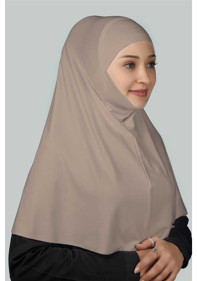 Altobeh Hazır Türban Peçeli Pratik Eşarp Tesettür Nikaplı Hijab - Namaz Örtüsü Sufle (XL) - Açık Vizon