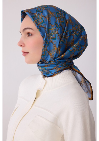 Klasik Desen İpek Twill Eşarp - 2026 İlkbahar-yaz T 4328 Saks mavi