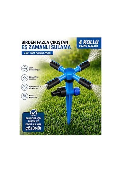 Otomatik Dönerli 4'lü Sprink Bahçe Sulama Fıskiyesi 360 Döner Sprey Sulama Başlığı