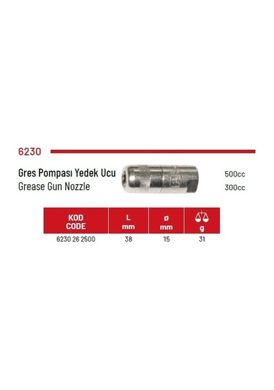 Gres Yağ Pompası Ucu, 38 Mm, 300-500 Cc Uyumlu, İzeltaş