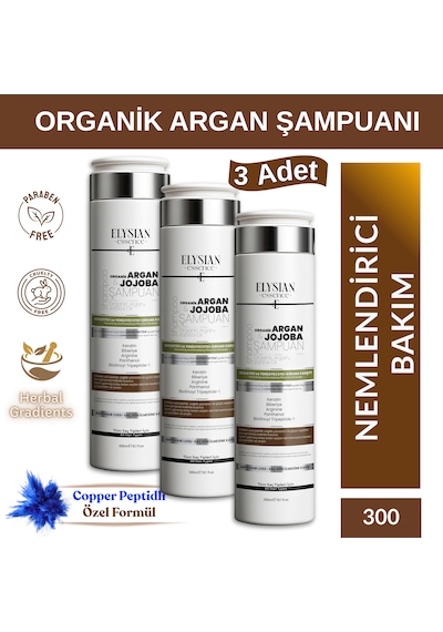 Elysian Essence Organik Argan & Jojoba Şampuanı 3 Adet - Copper Peptidli Saç Bakımı - Kırılma Karşıtı 300 Ml Tüm Saç Tipleri Tüm Saç Tipleri