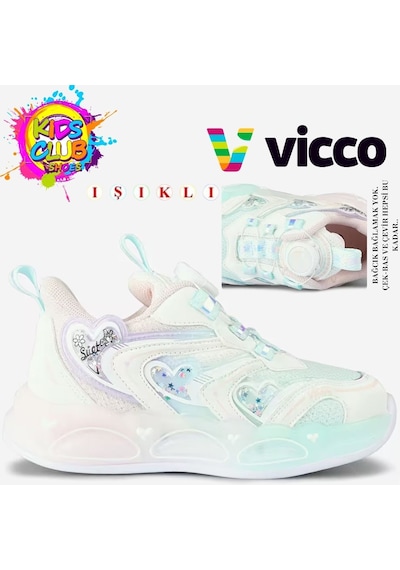 Vicco Benetti Akıllı Bağcıklı Işıklı Ortopedik Çocuk Spor Ayakkabı Beyaz