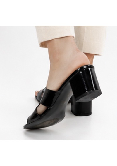 N Napa Shoe Np.9550.s.iyah Rugan Kadın Rugan Topuklu Terlik Kalın Topuklu, Kare Burun, Günlük Ve Şık Kullanım Siyah