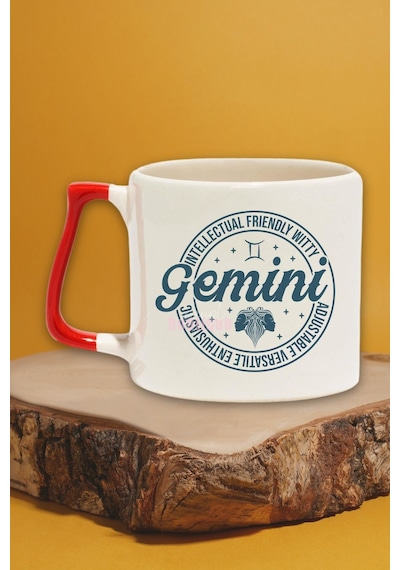 Gemini Traits Baskılı İkizler Burcu Doğum Günü Hediye Kırmızı Kulplu Kupa Bardak Kırmızı