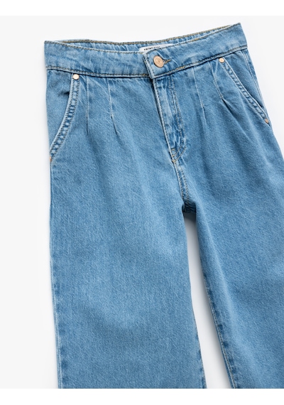 Koton Pamuklu Cep Detaylı Düğmeli Bol Paça Kot Pantolon Lıght Indıgo 5skg40078ad Açık Mavi