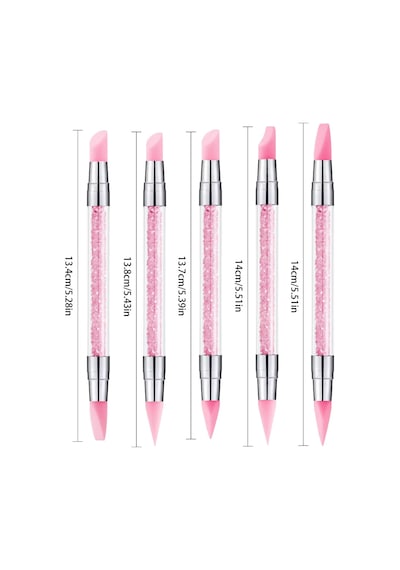 5li Çift Uçlu Silikon Nail Art Dot Kalem Seti Heykel Kalem Seti Pembe