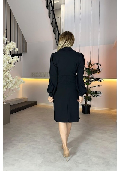 Ges Moda G1192 Düğme Detaylı Elbise Siyah Siyah Ges Moda G1192 Düğme Detaylı Elbise Siyah Siyah