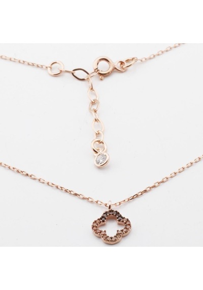 Mini Yonca Figürlü Rose Gold Kaplama Zirkon Taşlı Gümüş Kolye Gümüş