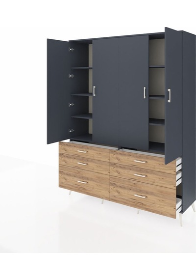 Hyperion Gardrop 8 Raflı 6 Çekmeceli 4 Kapaklı 176x44x221 Antrasit-antrasit/çam Antrasit/çam Hyperion Gardrop 8 Raflı 6 Çekmeceli 4 Kapaklı 176x44x221 Antrasit-antrasit/çam Antrasit/çam