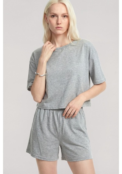 Akbeniz Kısa Kollu Şortlu Pijama Takımı Gri