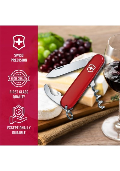 İsviçre Çakısı, Waiter, Swiss Army Knife, Çok Amaçlı Alet, 9 Fonksiyonlu, Bıçak, Büyük, Şişe Açacağı, Konserve Açacağı, Kırmızı