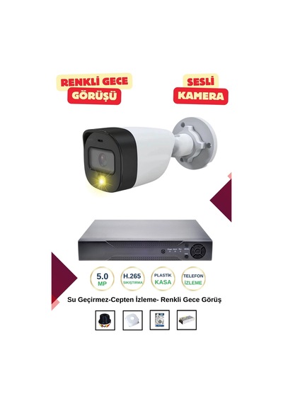 İrtech-1 Kameralı Güvenlik Kamera Seti Gece Renkli Görüşlü-sesli-su Geçirmez-tak Çalıştır G06