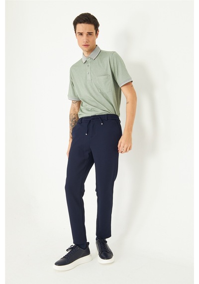Lacivert Modern Kesim Bağcıklı Smart Casual Jogger Pantolon Laci
