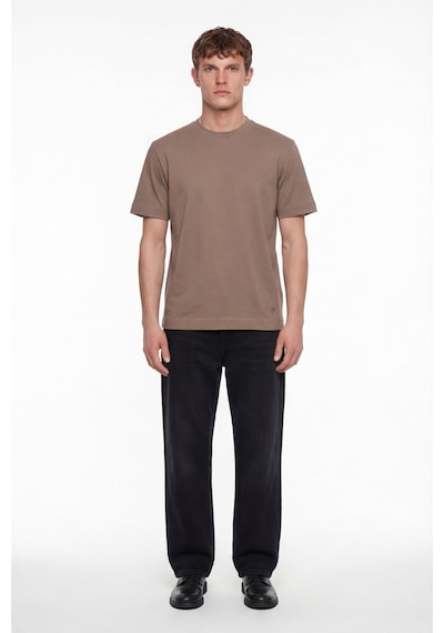 Sabri Özel Erkek Taba Normal Kesim Regular FitPamuk Dokuma Bisiklet Yaka Basic T-shirt