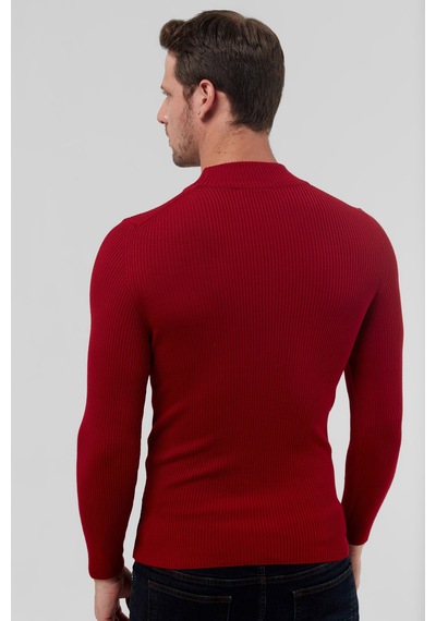 Twn Slim Fit Kırmızı Rib Örgü Kazak 5ec0606317701 601