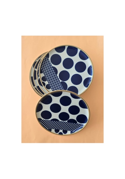 Porland Spotty Desen3 Düz Tabak 24cm Mavi