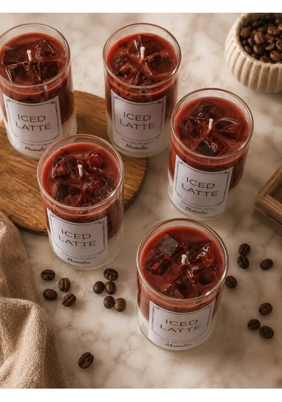 Mumelia Latte Serisi - Doğal Soya Cam Bardak Tasarım Mum - Iced Latte .