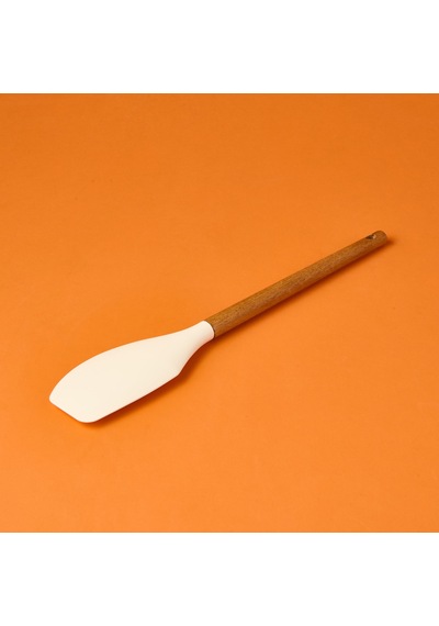 Aroww Ahşap Saplı Silikon Spatula - Krem / Kahverengi Çok Renkli